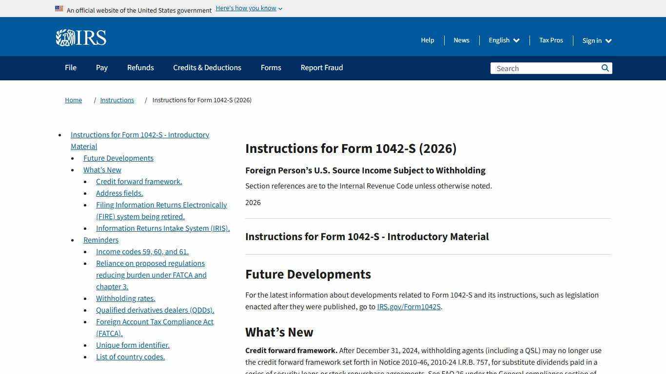 Instructions for Form 1042-S (2026) | Internal Revenue Service